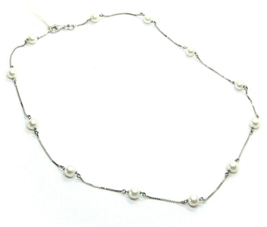 18k white gold necklace alternate venetian chain round white 6mm fw pearls.