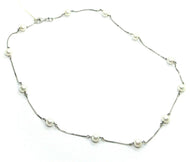 18k white gold necklace alternate venetian chain round white 6mm fw pearls.