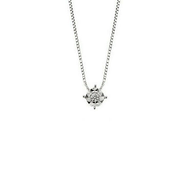 18K WHITE GOLD ORSINI NECKLACE WITH DIAMOND 0.02 & VENETIAN CHAIN MADE IN ITALY.
