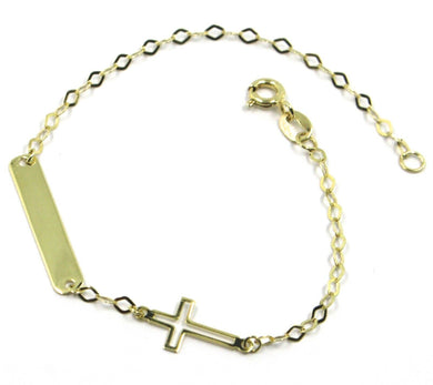 18k yellow gold kids bracelet flat cross engraving plate, length 16.5 cm 6.5