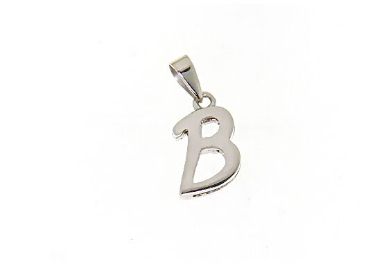 18k white gold luster pendant with initial b letter b made in Italy 0.71 inches