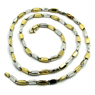 18k white yellow gold chain necklace alternate rectangular oval tube links, 20