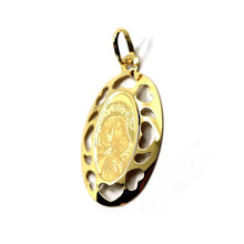 Load image into Gallery viewer, 18K YELLOW GOLD OVAL MEDAL 15x23mm VIRGIN MARY MADONNA AND JESUS HEARTS FRAME.
