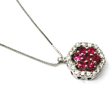 Load image into Gallery viewer, 18k white gold necklace hexagon flower red ruby diamond pendant venetian chain
