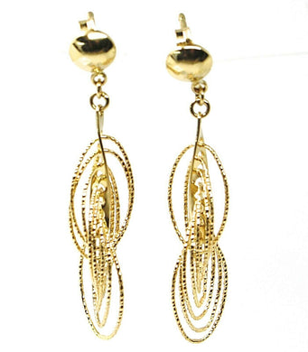 18K YELLOW GOLD PENDANT EARRINGS, MULTIPLE WORKED OVALS, SPIRAL 4cm, 1,6 INCHES.