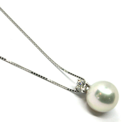 18k white gold necklace & pendant, saltwater Akoya pearl 8/8.5 mm, diamond 0.07.