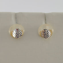 Load image into Gallery viewer, 18k white yellow gold round earrings finely worked, double leaf, made in Italy.
