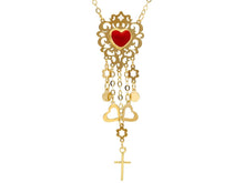 Load image into Gallery viewer, 18K YELLOW GOLD YELLOW GOLD NECKLACE WITH FLOWERS CROSS AND ENAMELLED HEART.
