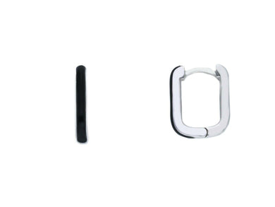 18K WHITE GOLD BLACK ENAMEL HOOPS SQUARE 12mm x 2mm EARRINGS, MADE IN ITALY.