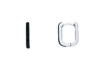 18K WHITE GOLD BLACK ENAMEL HOOPS SQUARE 12mm x 2mm EARRINGS, MADE IN ITALY.