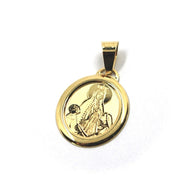 18K YELLOW OVAL GOLD FLAT MEDAL 17mm OUR LADY OF FATIMA, VIRGIN MARY PENDANT.