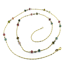 Cargar imagen en el visor de la galería, 18K YELLOW GOLD 26&quot; NECKLACE TOURMALINE ALTERNATE ROLO CUBES CHAIN WORKED OVALS.
