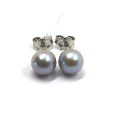 18k white gold stud button earrings, gray freshwater 8mm 0.31