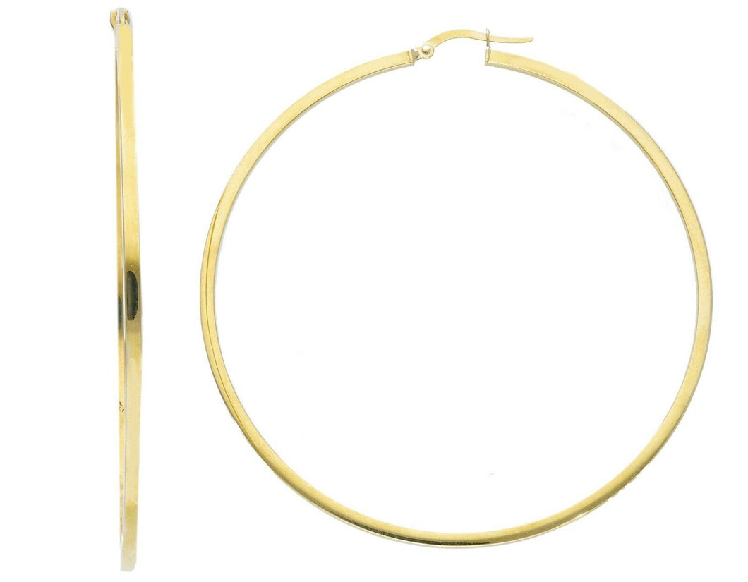 18K YELLOW GOLD CIRCLE EARRINGS DIAMETER 60 MM WITH SQUARE TUBE, MADE IN ITALY.