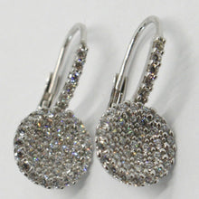 Load image into Gallery viewer, 18k white gold leverback earrings, circle zirconia disc length 20 mm.
