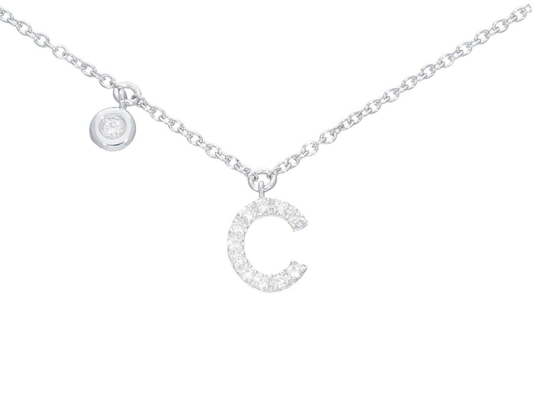 18k white gold necklace, pendant mini initial letter C, 0.7 cm, 0.3