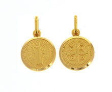 Load image into Gallery viewer, solid 18k yellow gold St Saint Benedict small 13 mm medal pendant with Cross.
