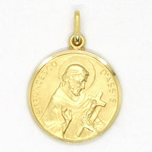 Load image into Gallery viewer, 18k yellow gold St Saint Francis Francesco Assisi medal, made in Italy, 17 mm.
