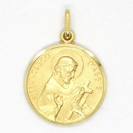 18k yellow gold St Saint Francis Francesco Assisi medal, made in Italy, 17 mm.