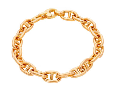 18K ROSE GOLD BRACELET BIG MARINER ANCHOR OVAL TUBE STRETCHED LINKS 12x7 mm.