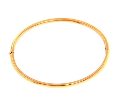 18K ROSE GOLD BRACELET RIGID BANGLE, 3mm OVAL ROUNDED TUBE SMOOTH.