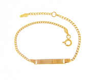 18k yellow gold boy girl baby bracelet engraving plate cuban curb chain 5.5-6.3