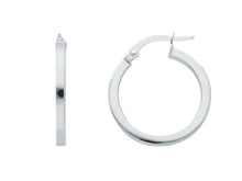 Load image into Gallery viewer, 18k white gold circle earrings diameter 15 mm with square tube, made in Italy
