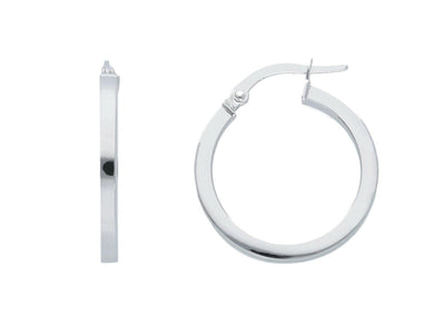18k white gold circle earrings diameter 15 mm with square tube, made in Italy.