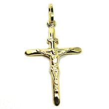 Load image into Gallery viewer, 18K YELLOW GOLD JESUS CROSS PENDANT, SLAB, 1.26 INCHES, 3.2 CM.
