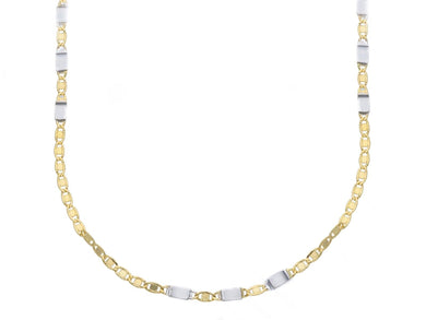 18K YELLOW WHITE GOLD FLAT CHAIN NECKLACE 2mm SMALL OVALS AND PLATES, 24