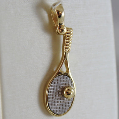SOLID 18K WHITE & YELLOW GOLD TENNIS RACKET WITH BALL PENDANT MADE IN ITALY.