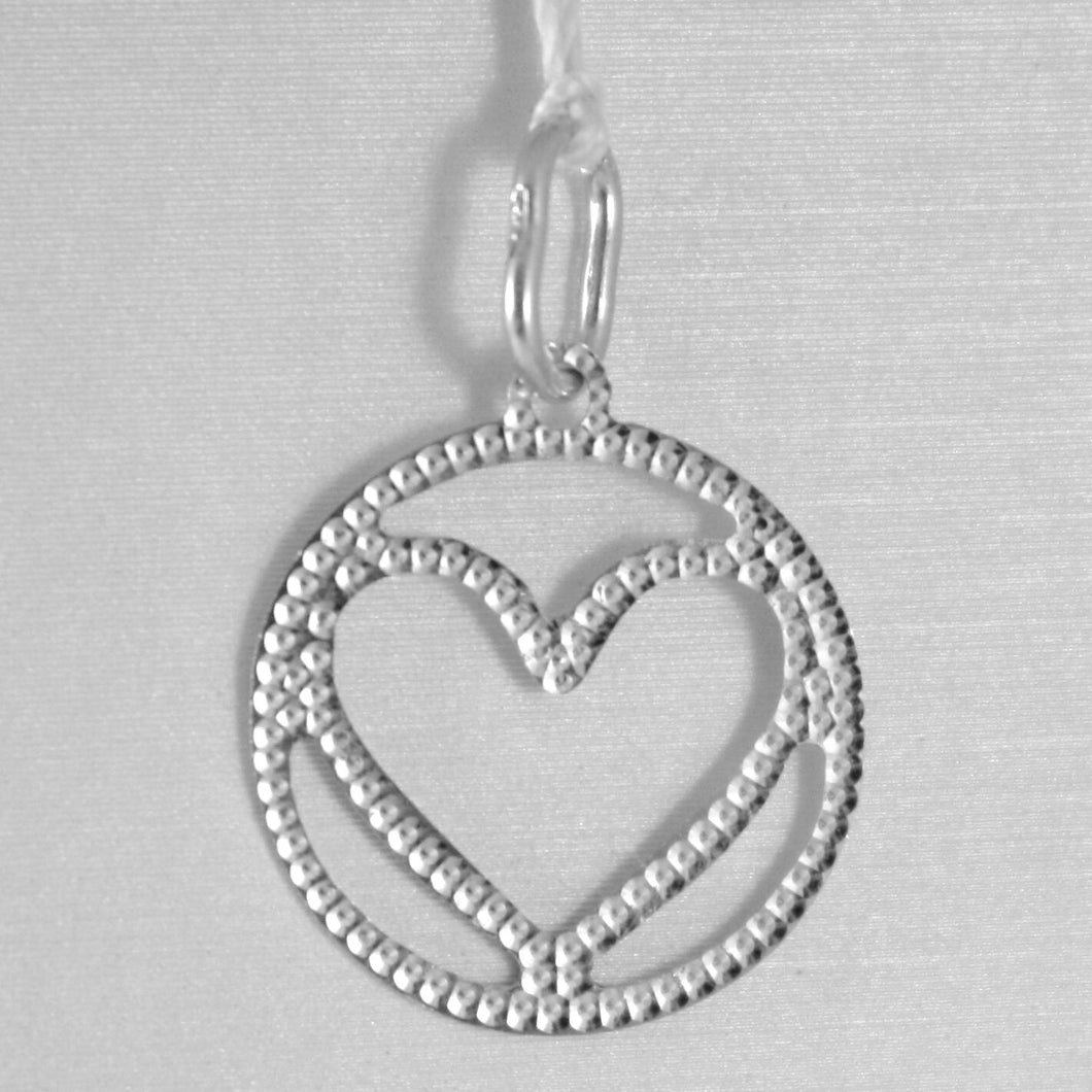 18k white gold heart pendant charm 22 mm finely worked, bright, made in Italy