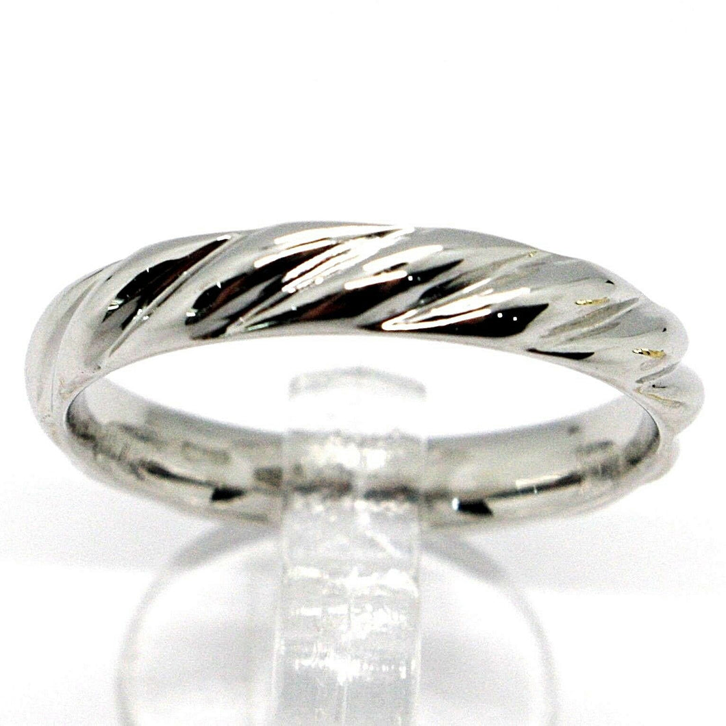 18k white gold band braided ring, braid woven, smooth, made in Italy.