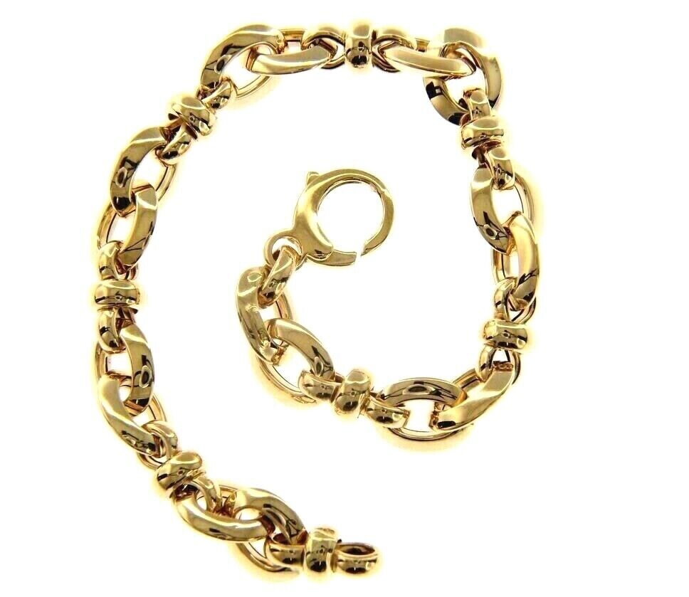 18K YELLOW GOLD BRACELET ALTERNATE 8mm OVALS CIRCLES INFINITE, 20cm, 7.9