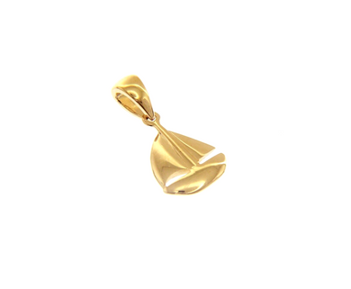 18K YELLOW GOLD SMALL 12mm SAILBOAT CHARM PENDANT SMOOTH BRIGHT, MADE IN ITALY.
