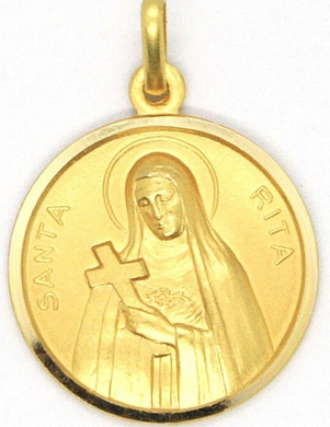solid 18k yellow gold Holy St Saint Santa Rita round medal Italy made big 19mm.