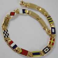 massive solid 18k yellow gold bracelet with glazed nautical flags, made in Italy.