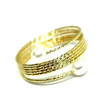 Load image into Gallery viewer, 18K YELLOW GOLD MAGICWIRE BAND RING, ELASTIC WORKED MULTI WIRES, PEARLS, SNAKE
