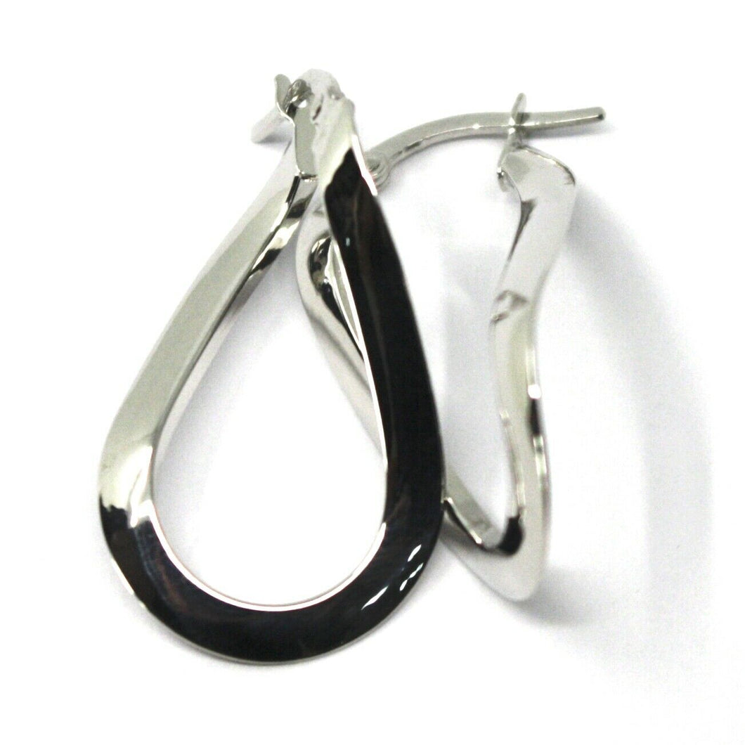 18k white gold pendant earrings ondulate oval drop hoops 3cm, 1.18