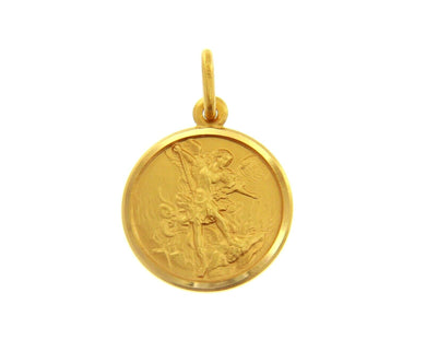 solid 18k yellow gold Saint Michael Archangel 17 mm very detailed medal, pendant.