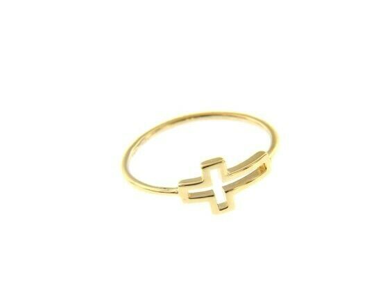 18K YELLOW GOLD SMOOTH WIRE 1mm RING, CROSS length 10mm 0.4