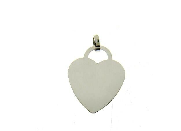 18k white gold heart charm pendant engravable flat smooth shiny made in Italy