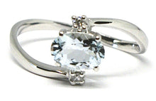 Load image into Gallery viewer, 18k white gold band ring aquamarine 0.65 oval cut &amp; diamonds, made in Italy
