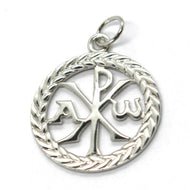 SOLID 18K WHITE GOLD MONOGRAM OF CHRIST PENDANT, PEACE, MEDAL, 0.8 INCHES.