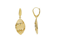 18K YELLOW GOLD PENDANT 38mm EARRINGS FINELY WORKED ONDULATE SMOOTH OVALS.