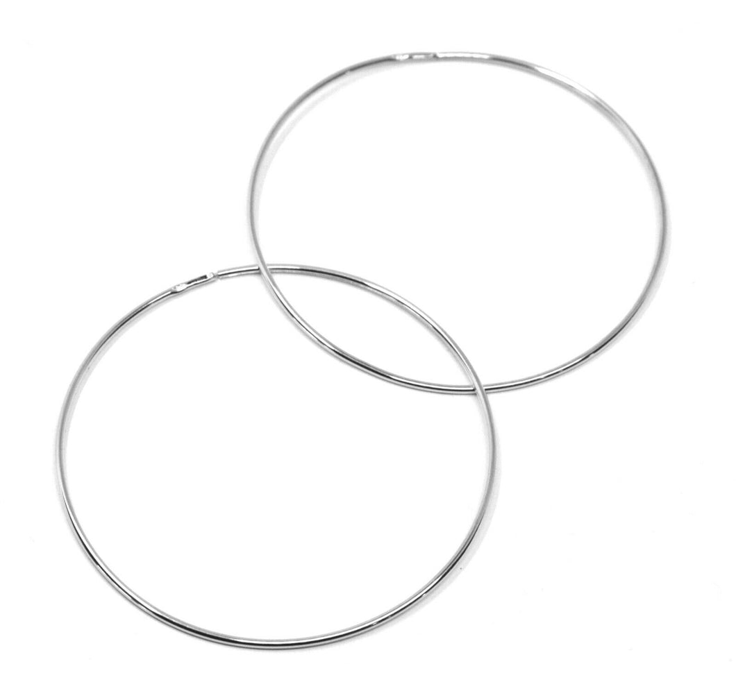 18k white gold round circle hoop earrings diameter 40 mm x 1 mm, made in Italy