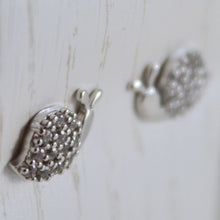 Load image into Gallery viewer, 18k white gold earrings with mini snail &amp; zirconia for kids child.
