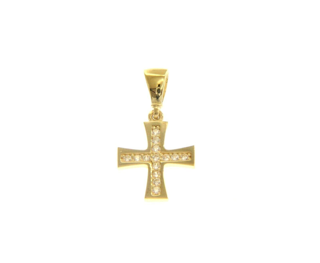 18K YELLOW GOLD SMALL 10mm MALTESE CROSS WITH WHITE ROUND CUBIC ZIRCONIA