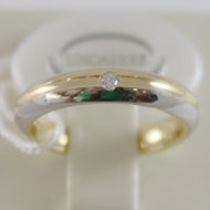 18K YELLOW WHITE GOLD WEDDING BAND UNOAERRE RING 4 MM WITH DIAMOND MADE IN ITALY.