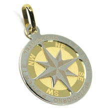 Load image into Gallery viewer, 18K YELLOW WHITE GOLD COMPASS WIND ROSE PENDANT, DIAMETER 2 CM, 0.8&quot;, 2 FACES
